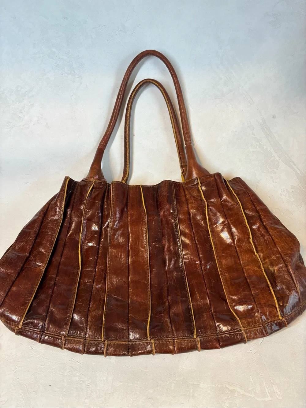 Classic Brown Leather Pleated Tote/Purse, Milano Bags, fall, vintage, luxe